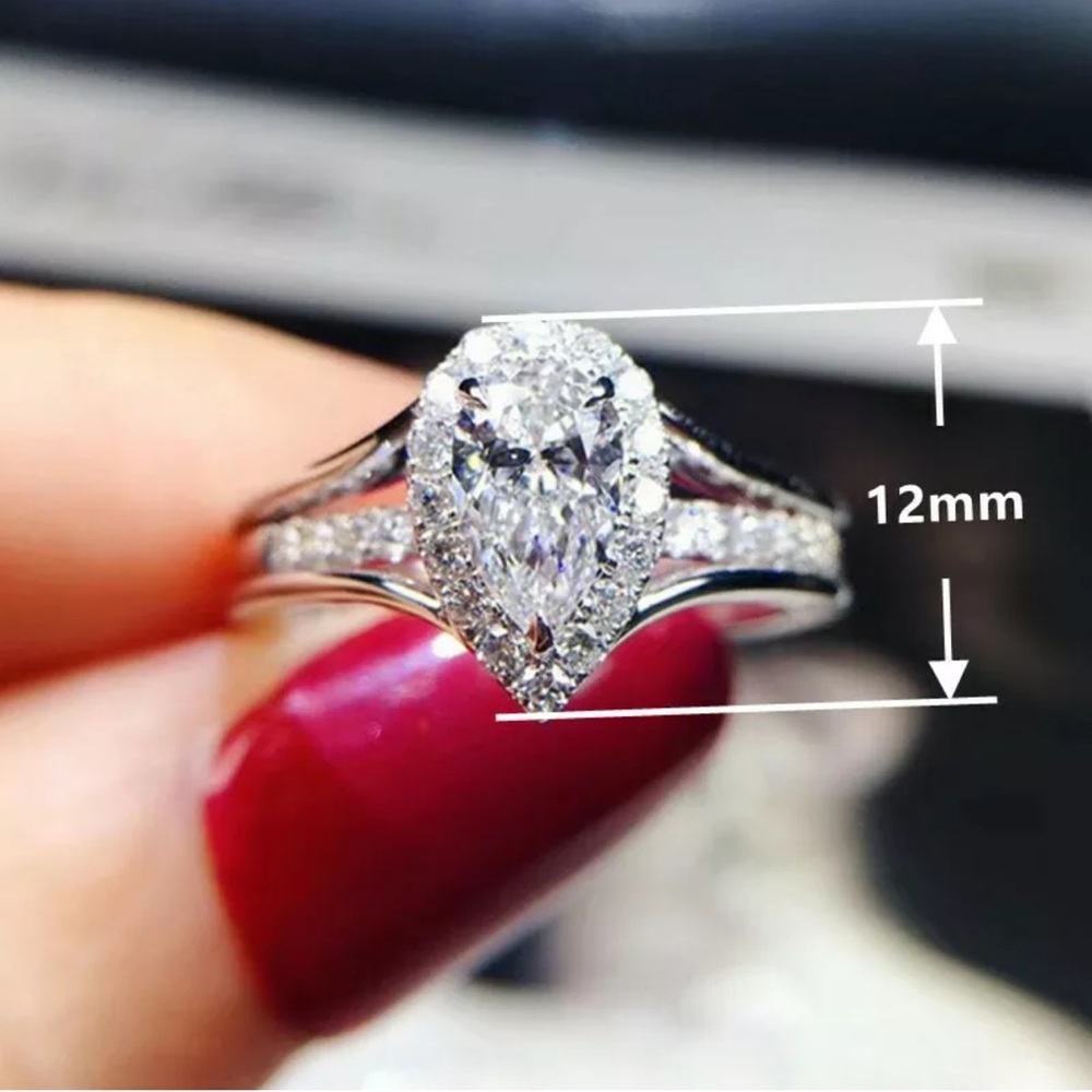 Valentines 925Silver Rings Pear Cut White Sapphire - Picture 3 of 3